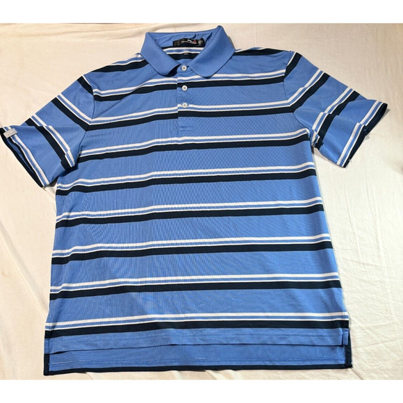 RLX Ralph Lauren Polo Shirt Men's Size L Wicking Short Sleeve Blue Striped - Picture 2 of 6
